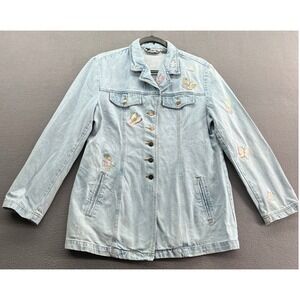 VTG Together Denim Jacket Womens 14  Light Wash Butterfly Embroidered Button